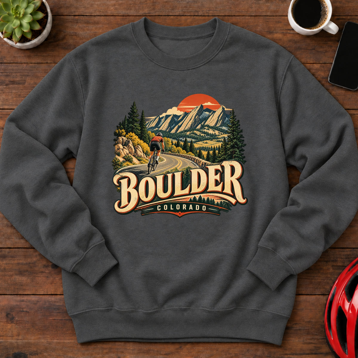 Boulder Colorado Cycling Crewneck Sweatshirt(Global)