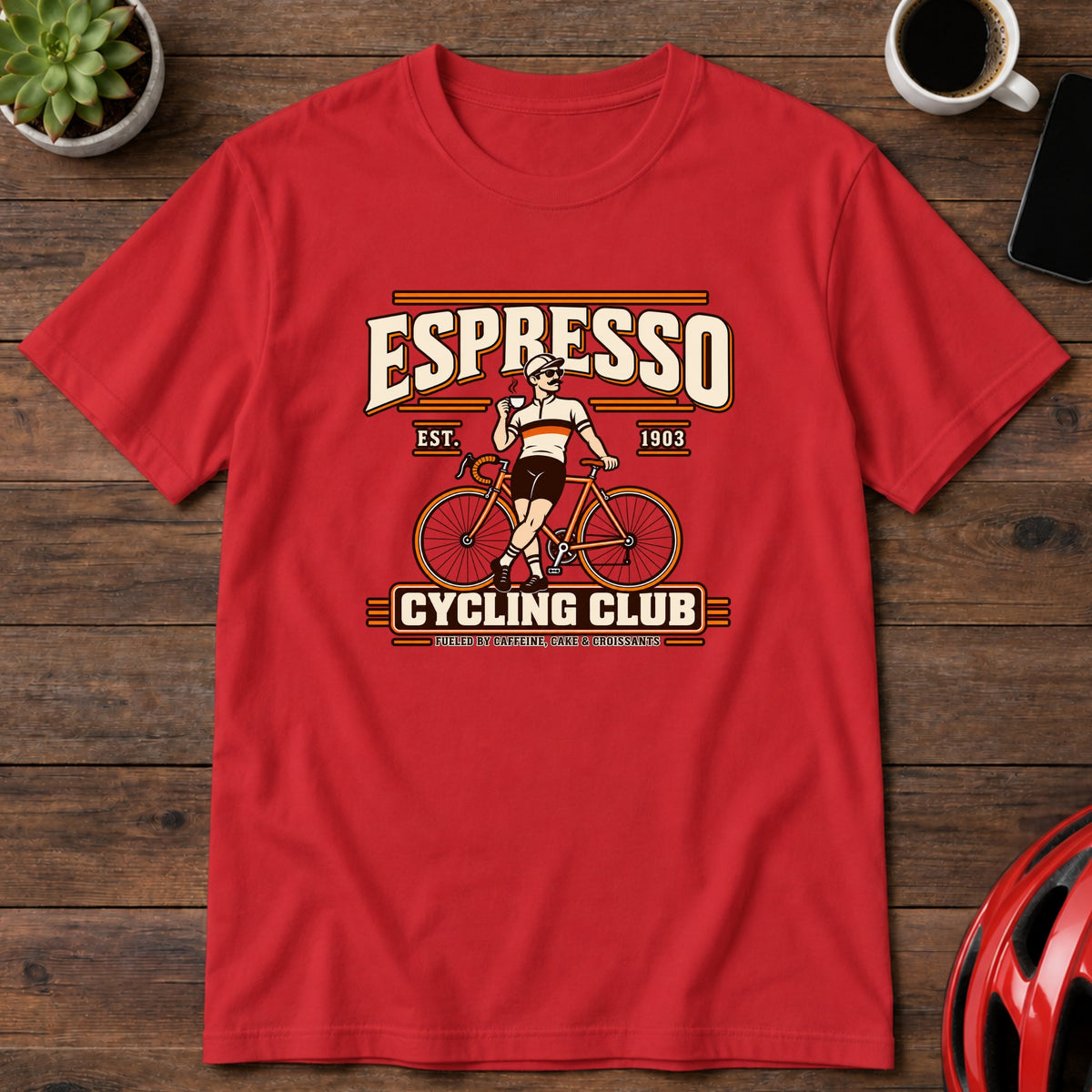 Espresso Cycling Club Vintage Bicycle T-Shirt(Global)