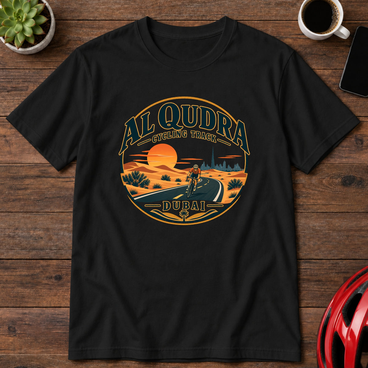 Al Qudra Cycling Track Sunset T-Shirt — Dubai Cycling Tee(Global)