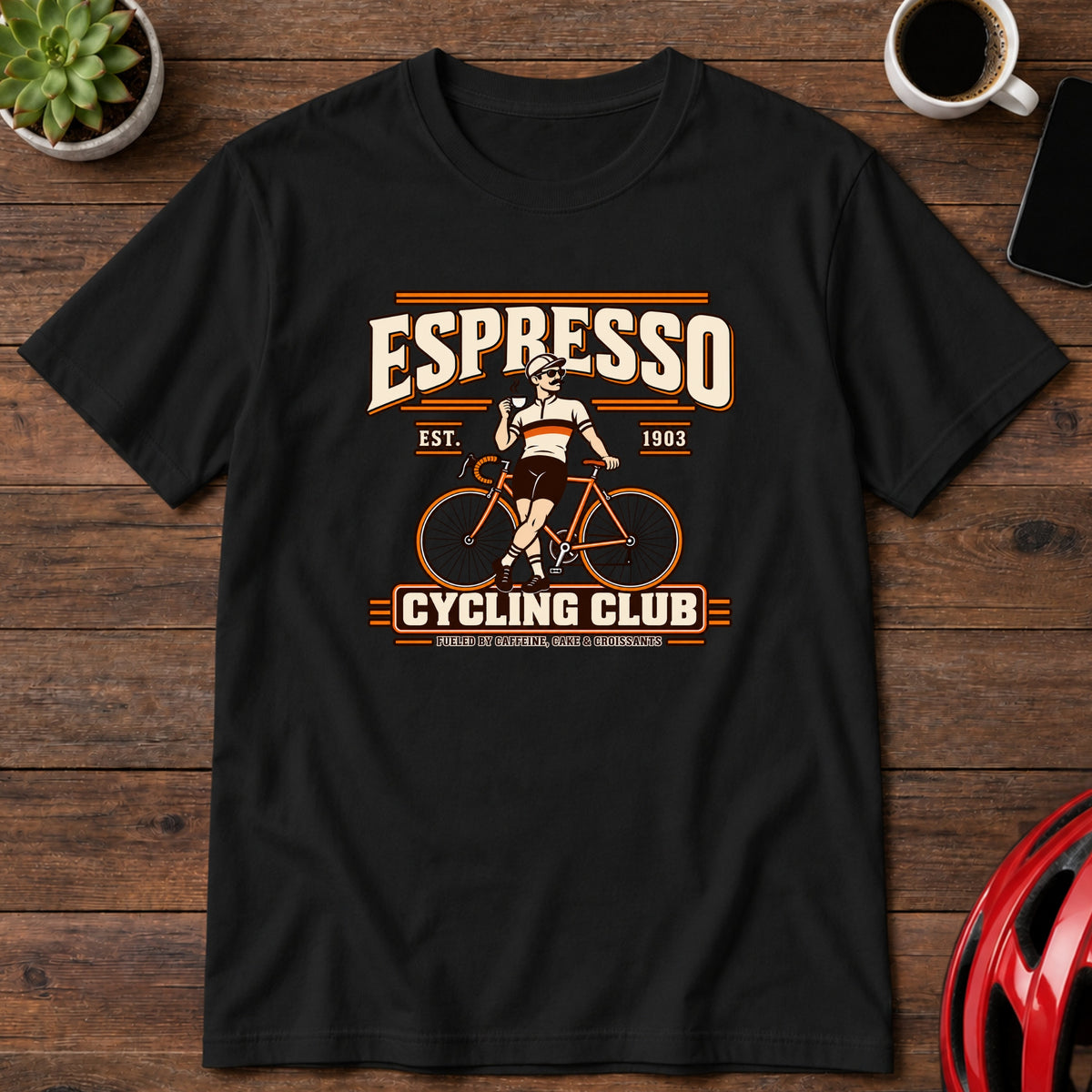 Espresso Cycling Club Vintage Bicycle T-Shirt(Global)