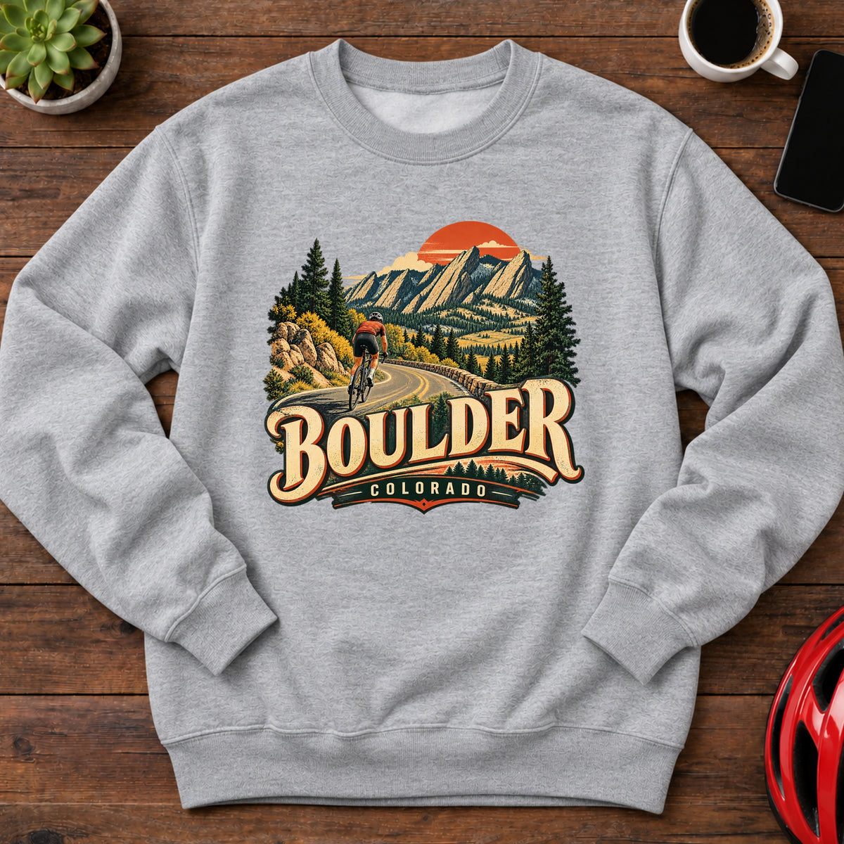 Boulder Colorado Cycling Crewneck Sweatshirt(Global)