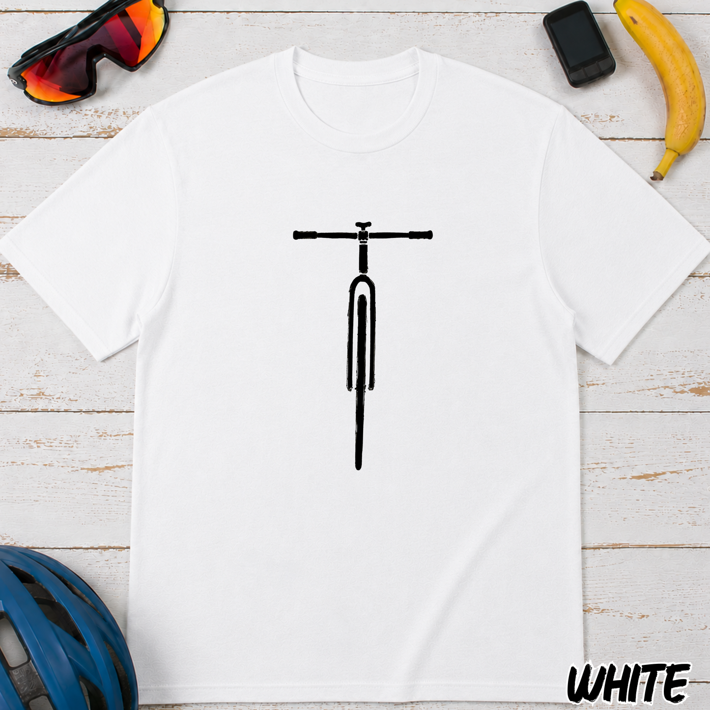 Bicycle Minimalist T‑Shirt — Front View Cycling Bike Graphic