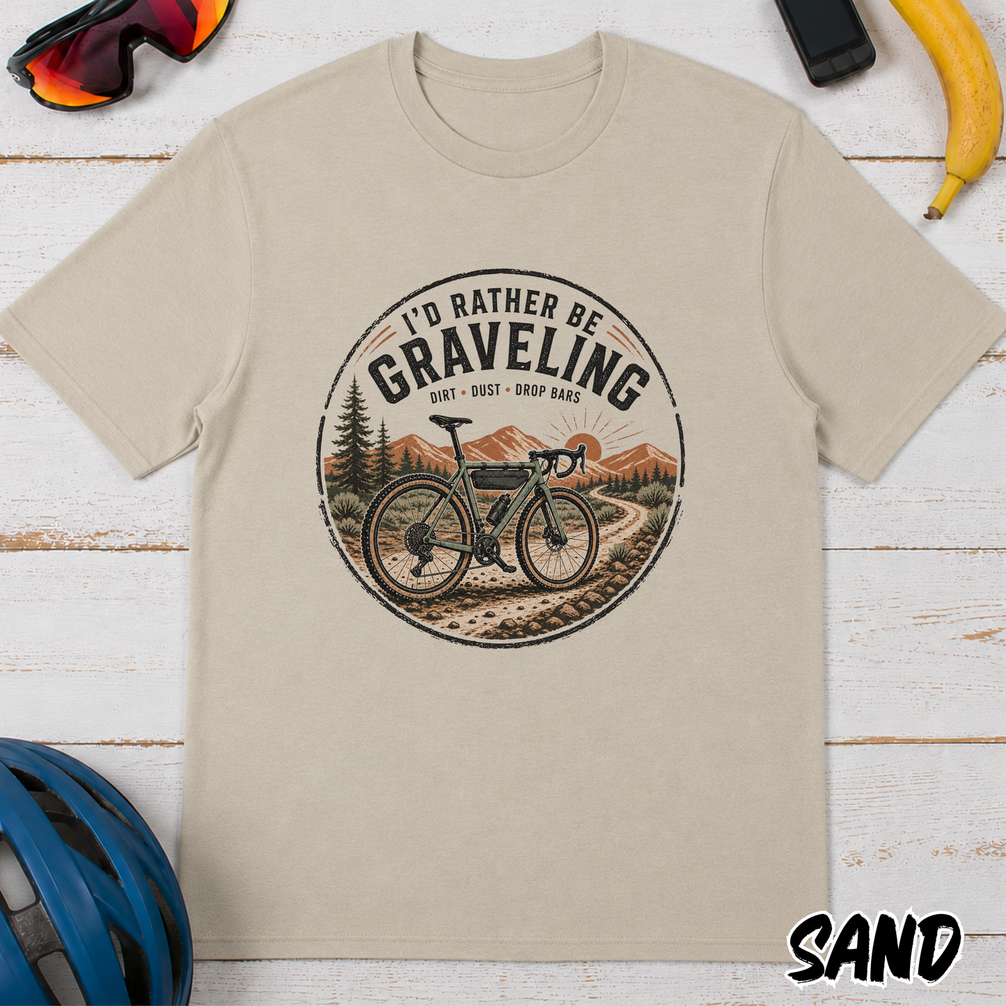 Gravel Bike T-Shirt — "I'd Rather Be Graveling" Retro Outdoor Cycling Tee