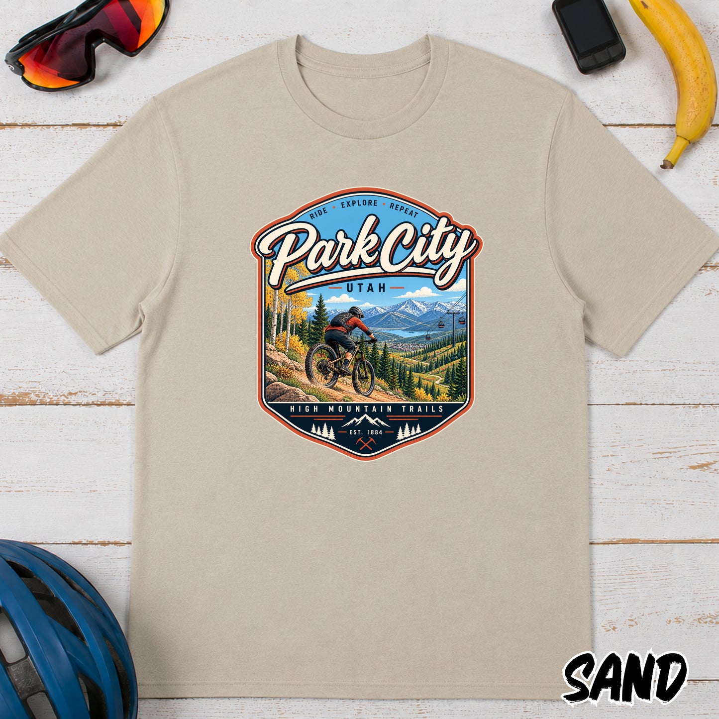 Park City Utah Mountain Bike T‑Shirt — Outdoor Adventure Scenic Tee