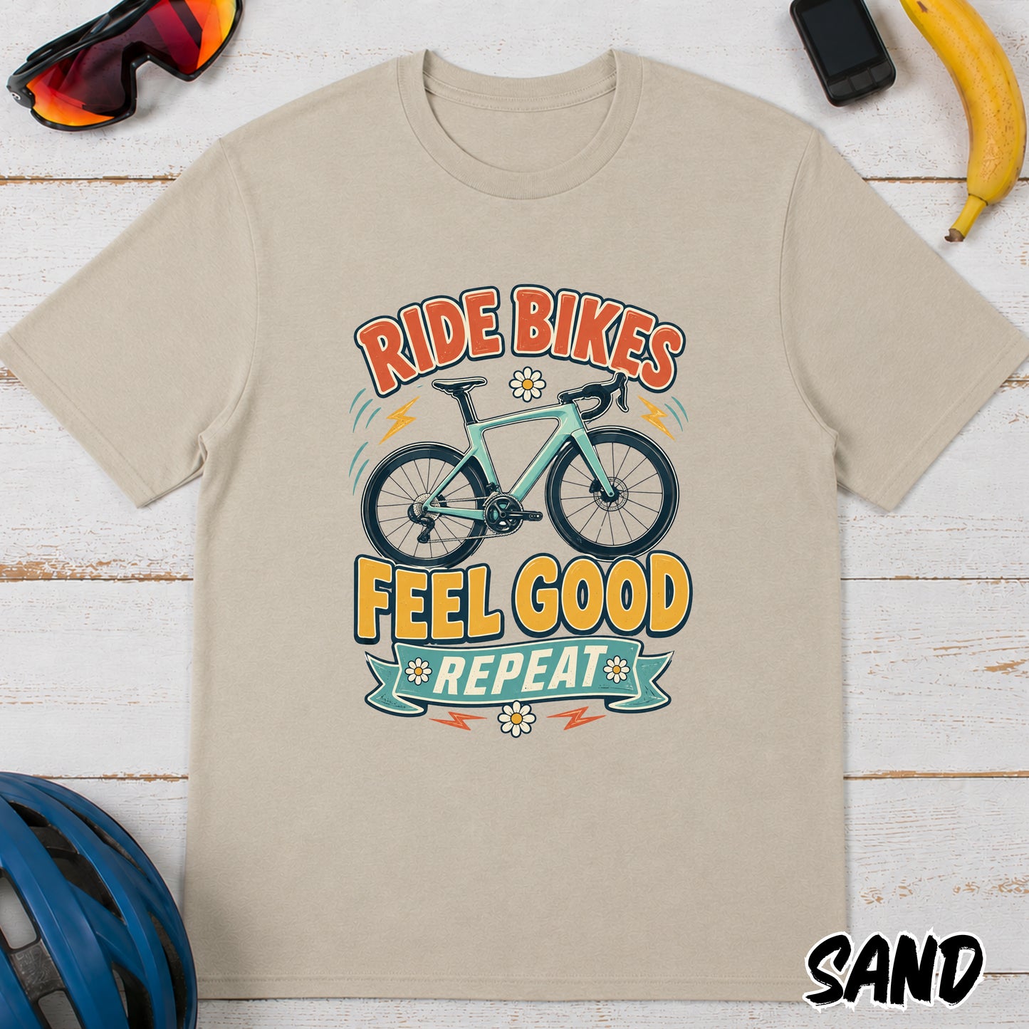 Ride Bikes T-Shirt — "Ride Bikes Feel Good Repeat" Cycling Graphic Tee