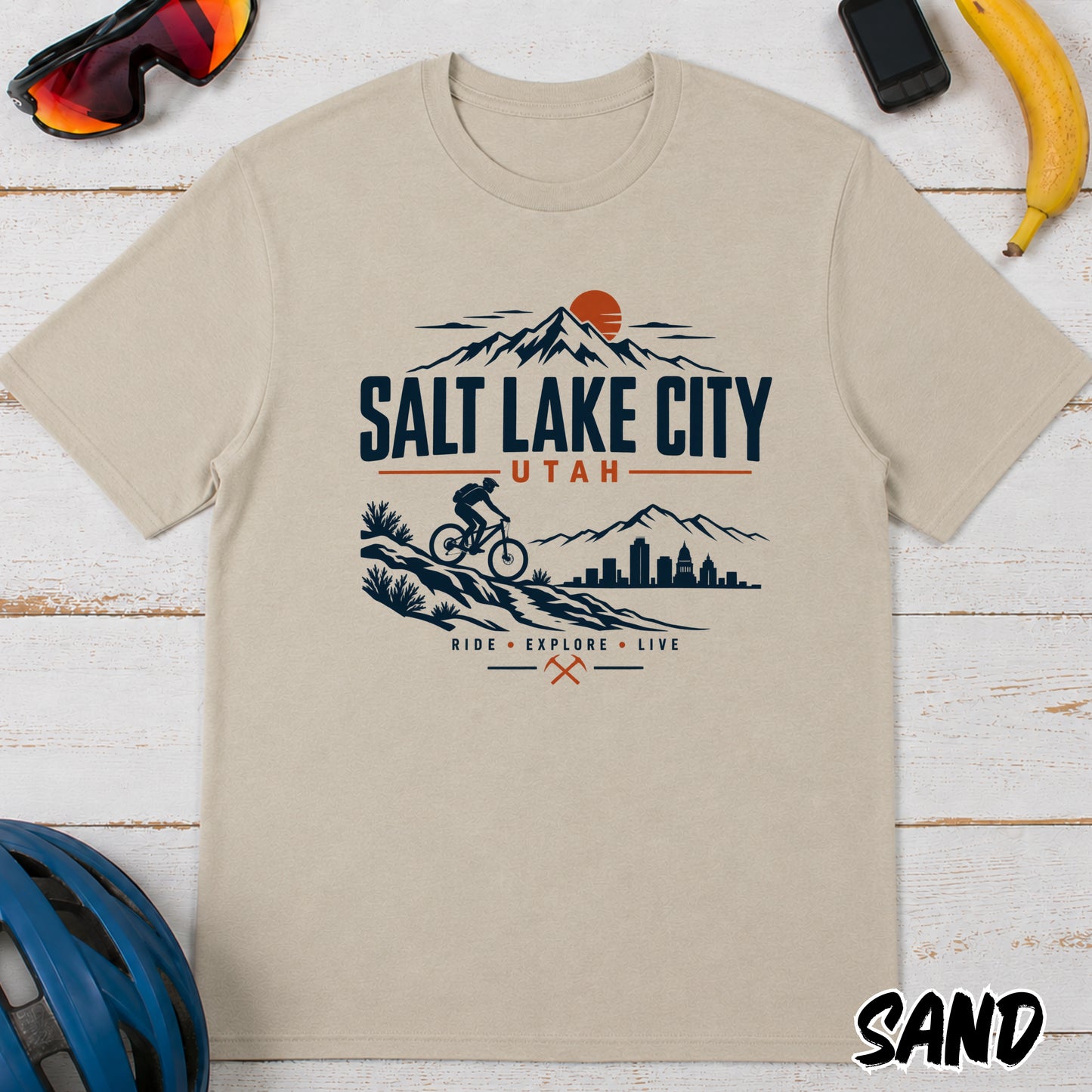 Salt Lake City Utah Vintage Mountain T-Shirt — Outdoor Bike Sunset Design