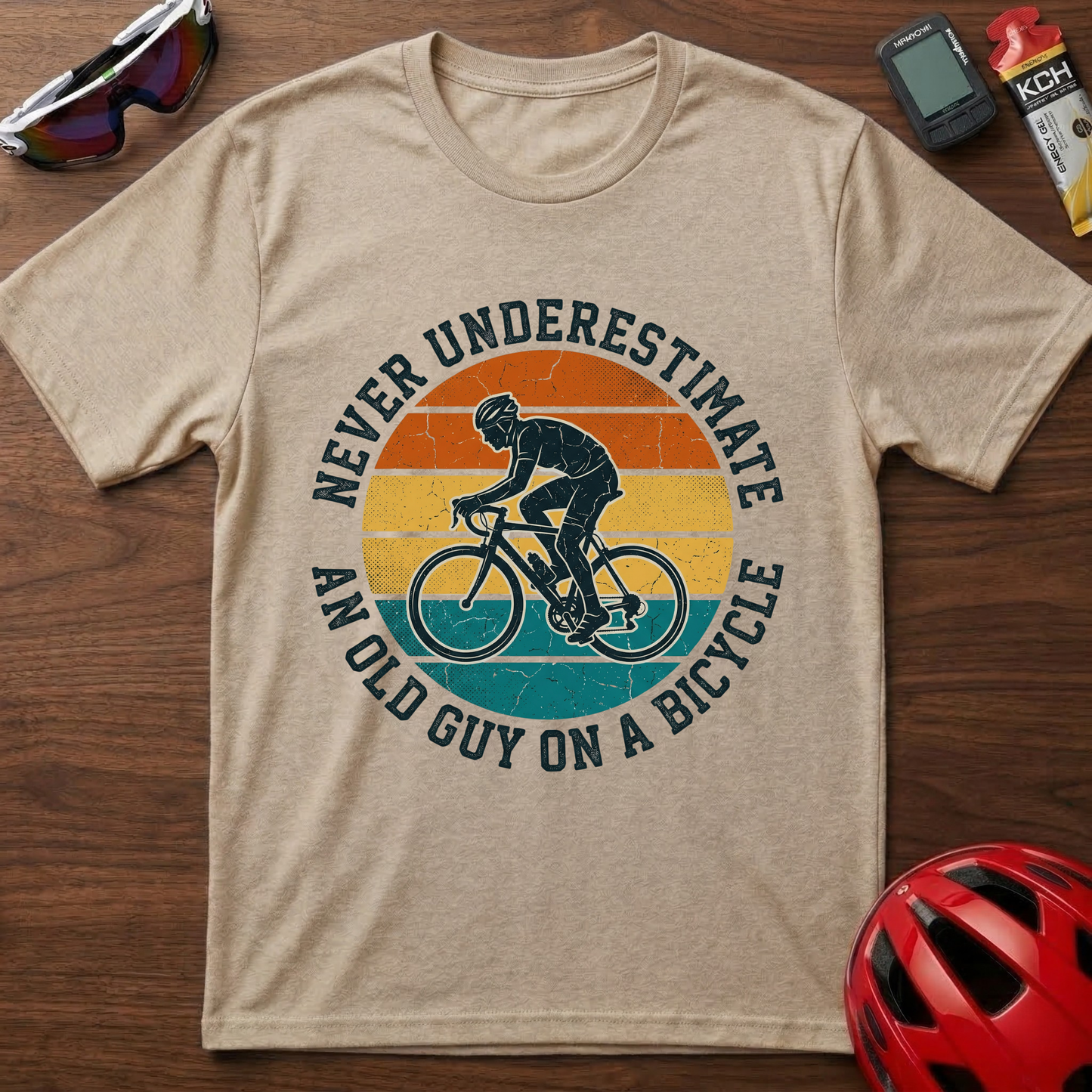 Vintage "Never Underestimate an Old Guy on a Bicycle" T-Shirt