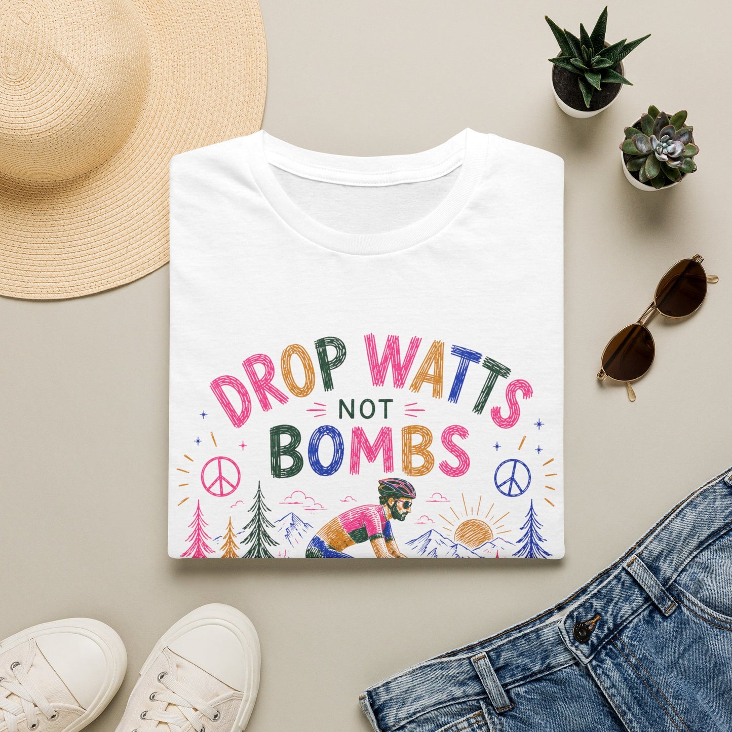 T-Shirt — "Drop Watts Not xxxx" Guy Peaceful Cycling Graphic Tee