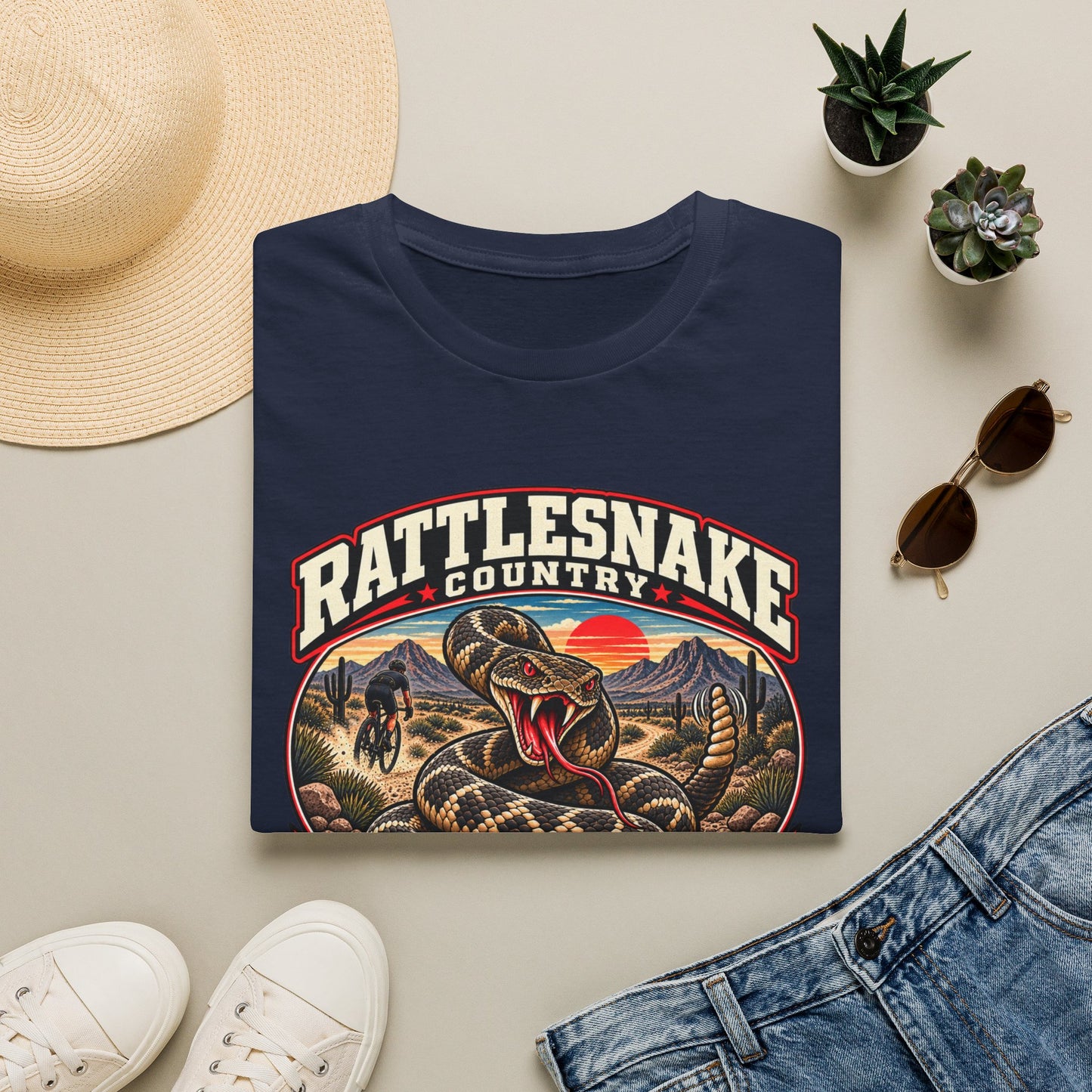 Rattlesnake Country Graphic Gravel Cycling T-Shirt — Desert Snake 'Gravel Dust Miles' Tee
