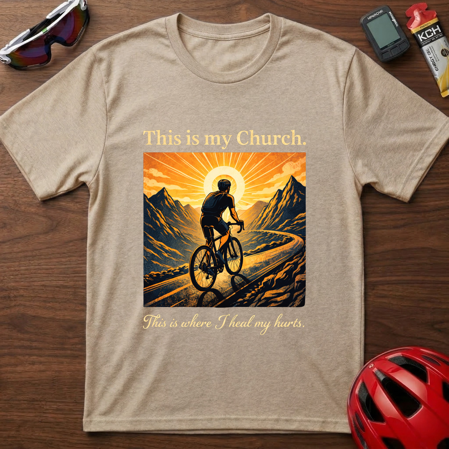Cycling T-Shirt — "This is my Church. This is where I heal my hurts." Vintage Mountain Bike Tee