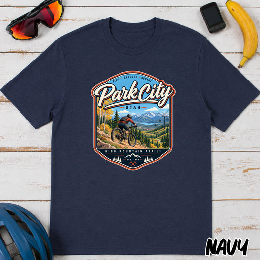Park City Utah Mountain Bike T‑Shirt — Outdoor Adventure Scenic Tee