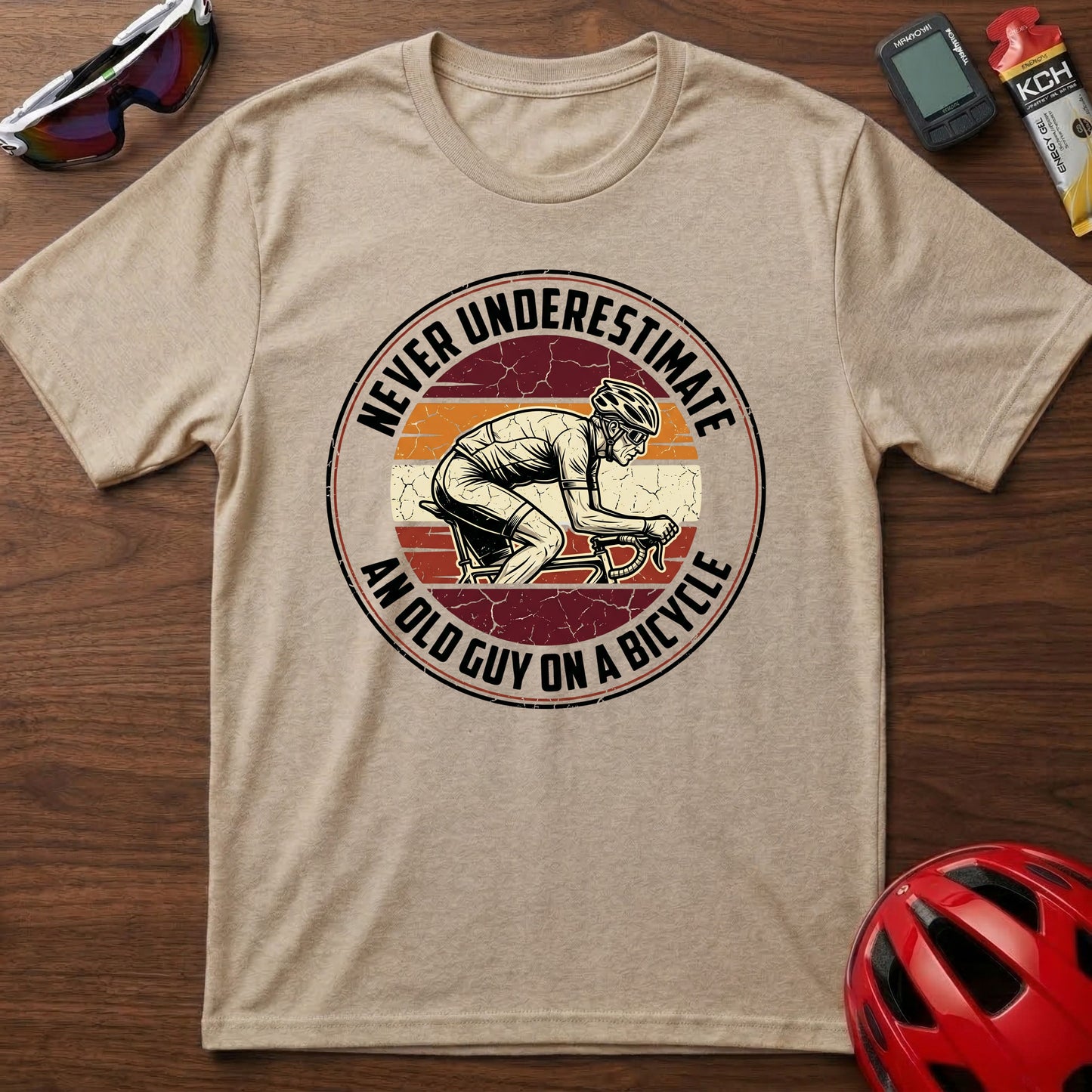 T-Shirt - "Never Underestimate An Old Guy On A Bicycle" Vintage Cycling Tee
