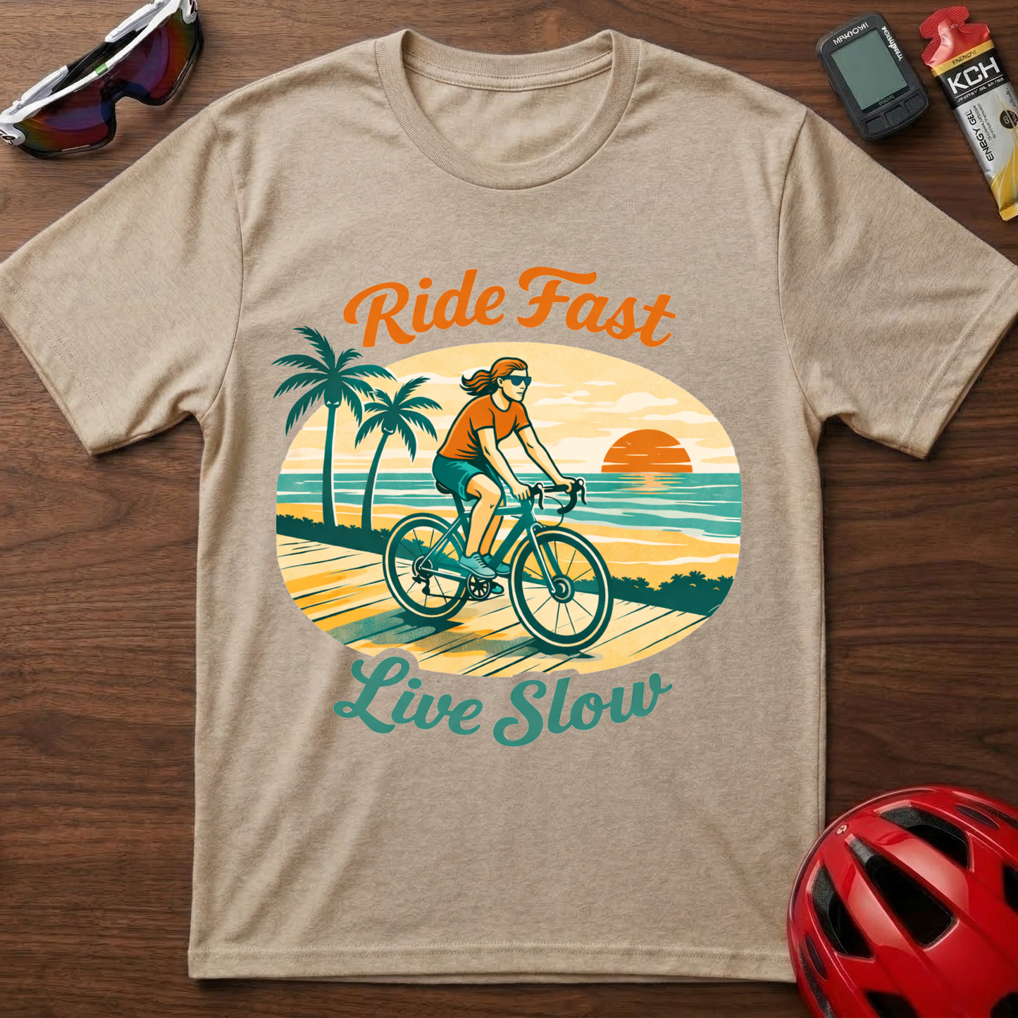 Ride Fast Live Slow Girl Cycling  T-Shirt