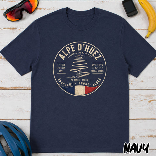 Alpe d'Huez Cycling Tee – Vintage French Climb Tour de France Graphic T-Shirt