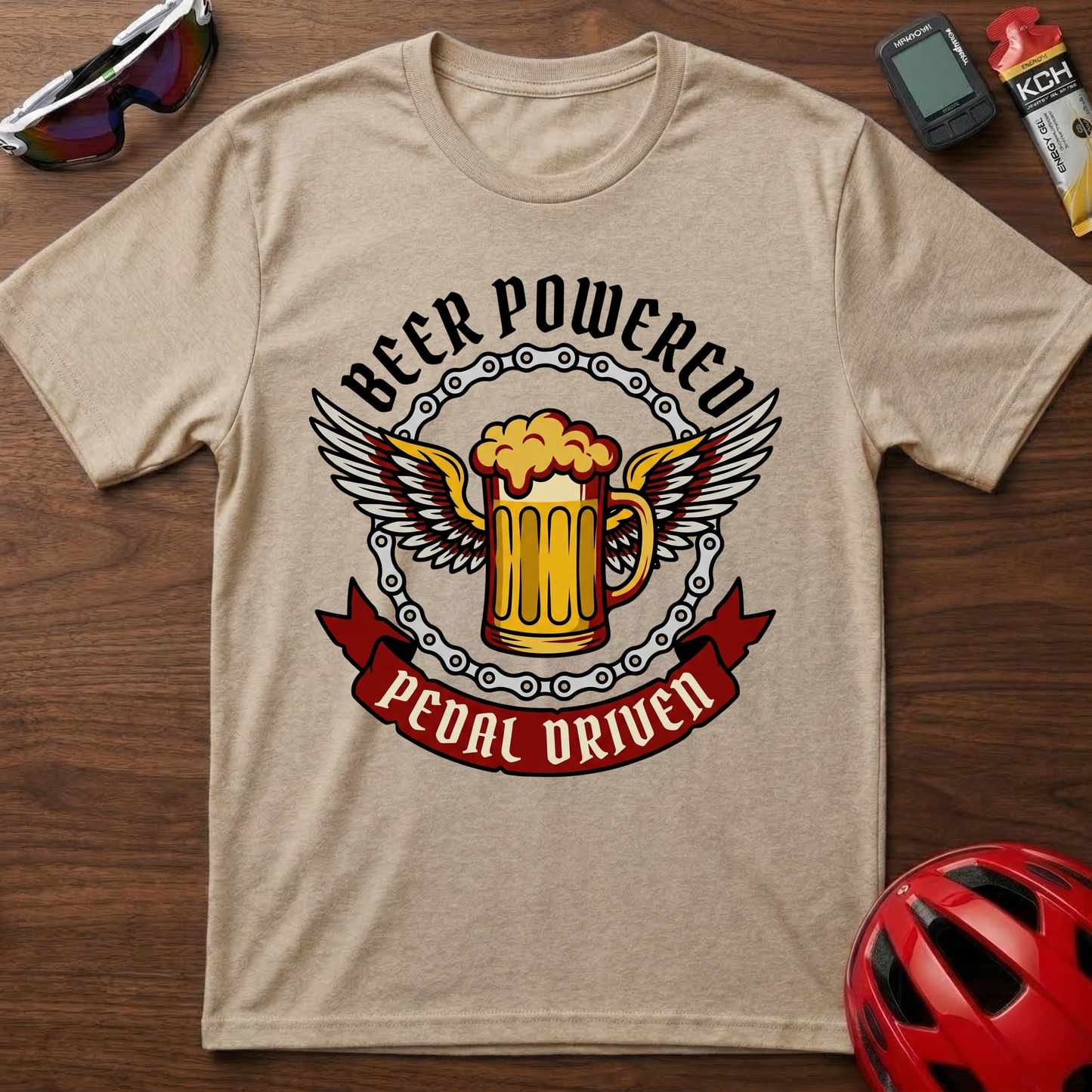 Beer Powered, Pedal Driven Cycling T-Shirt — Funny Bicycle Humor Tee