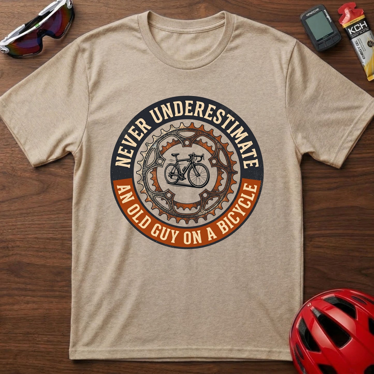 T-Shirt — "Never Underestimate An Old Guy On A Bicycle" Vintage Cycling Tee