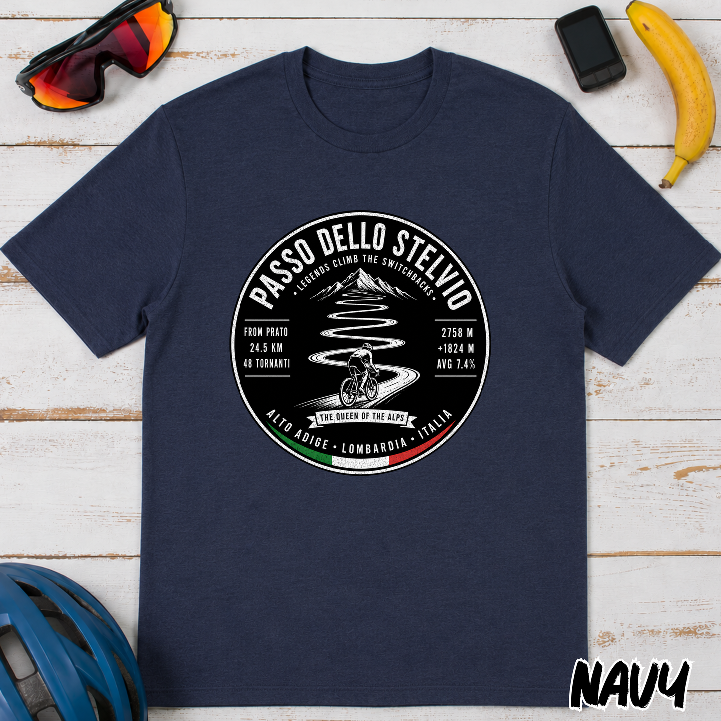 Passo dello Stelvio Cycling T-Shirt — Vintage Mountain Road Bike Tee