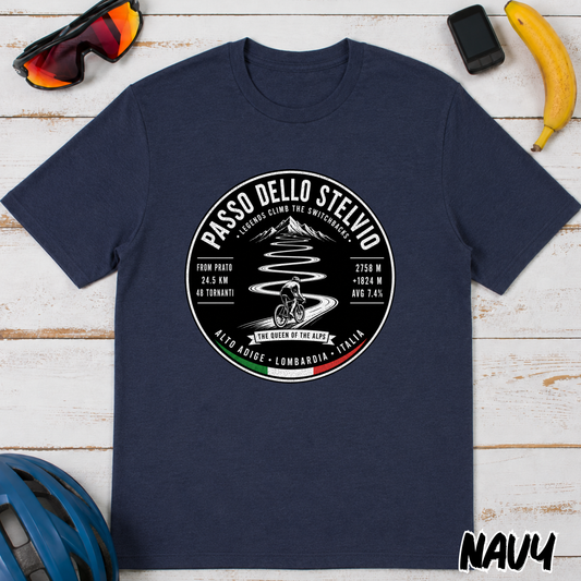 Passo dello Stelvio Cycling T-Shirt — Vintage Mountain Road Bike Tee