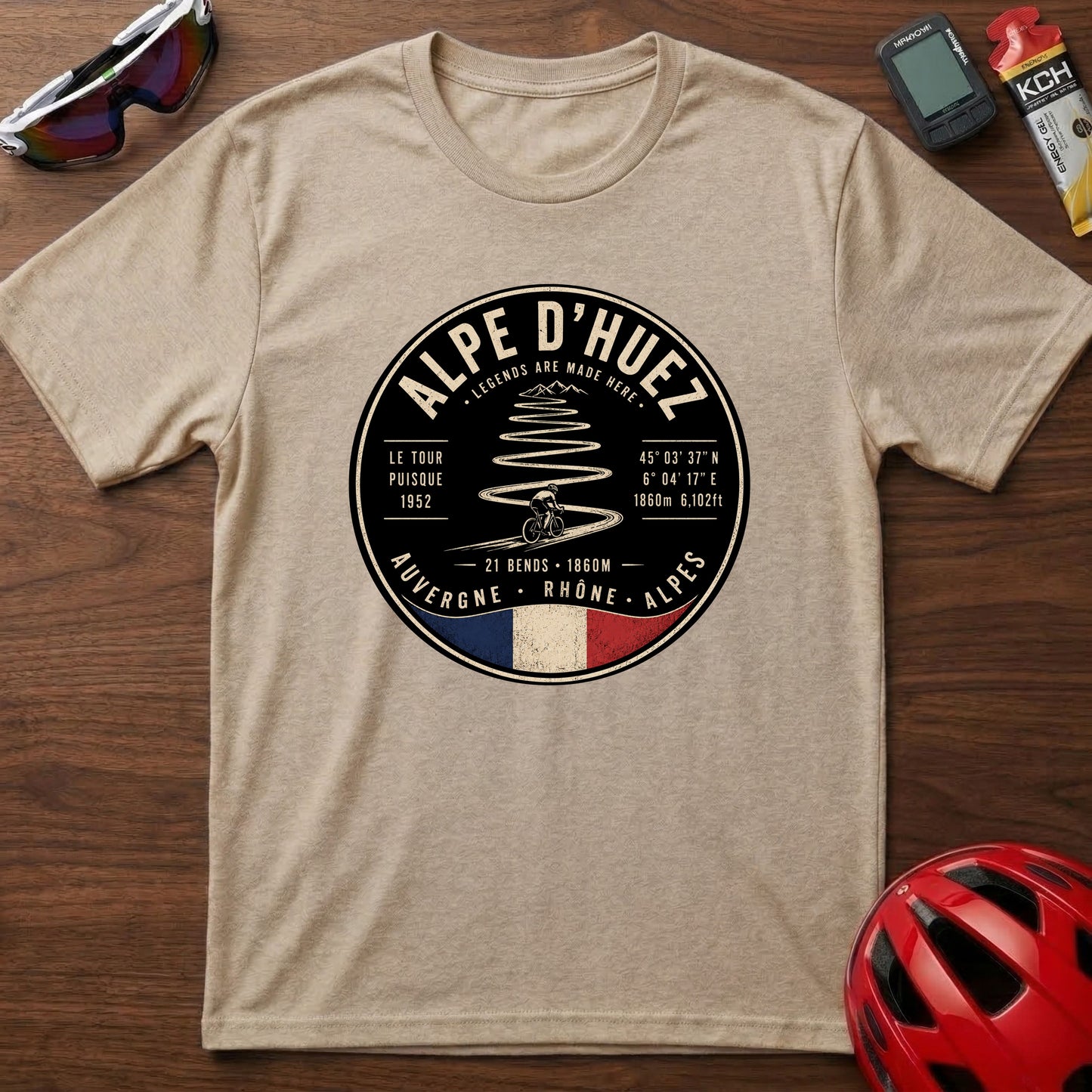 Alpe d'Huez Cycling Tee – Vintage French Climb Tour de France Graphic T-Shirt