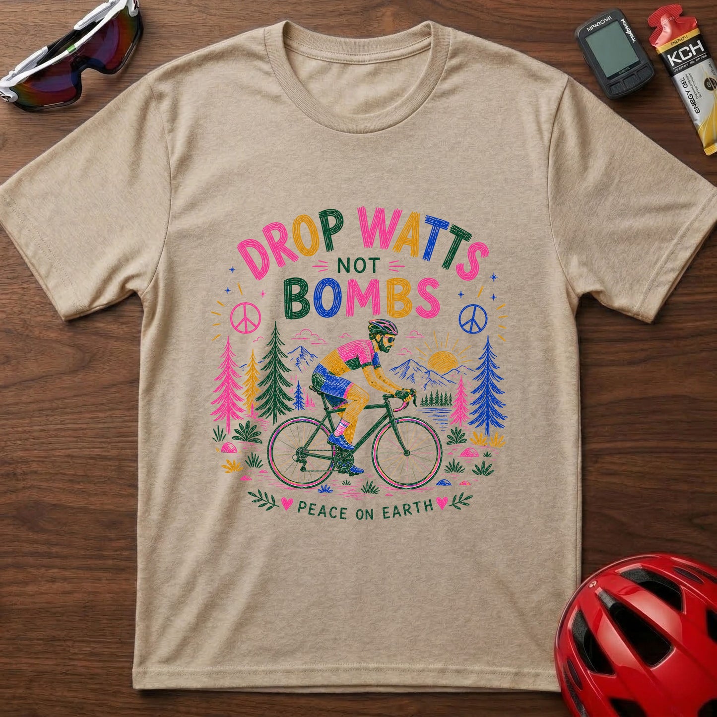 T-Shirt — "Drop Watts Not xxxx" Guy Peaceful Cycling Graphic Tee