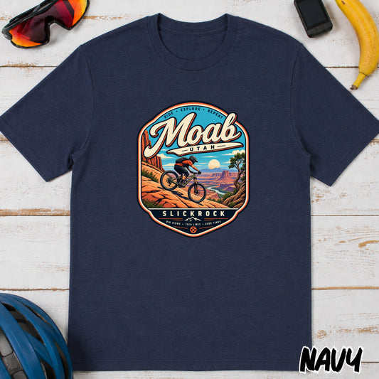 Moab Utah Mountain Biking T-Shirt — Retro Desert MTB Adventure Tee