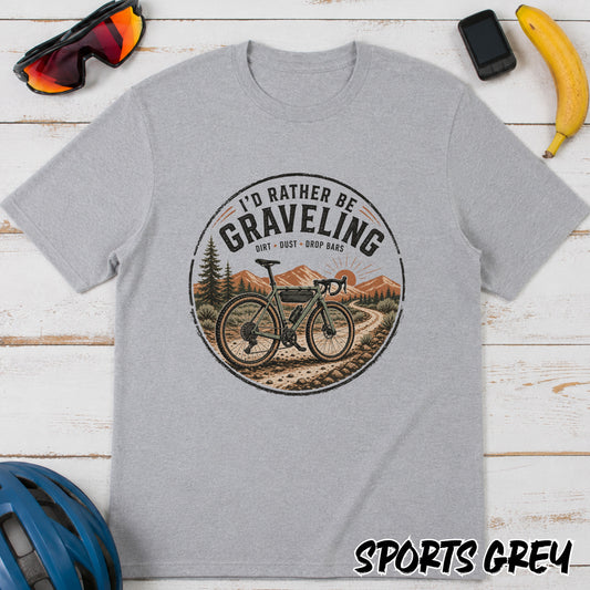 Gravel Bike T-Shirt — "I'd Rather Be Graveling" Retro Outdoor Cycling Tee