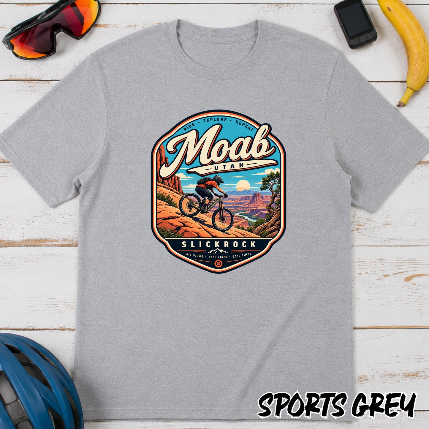 Moab Utah Mountain Biking T-Shirt — Retro Desert MTB Adventure Tee