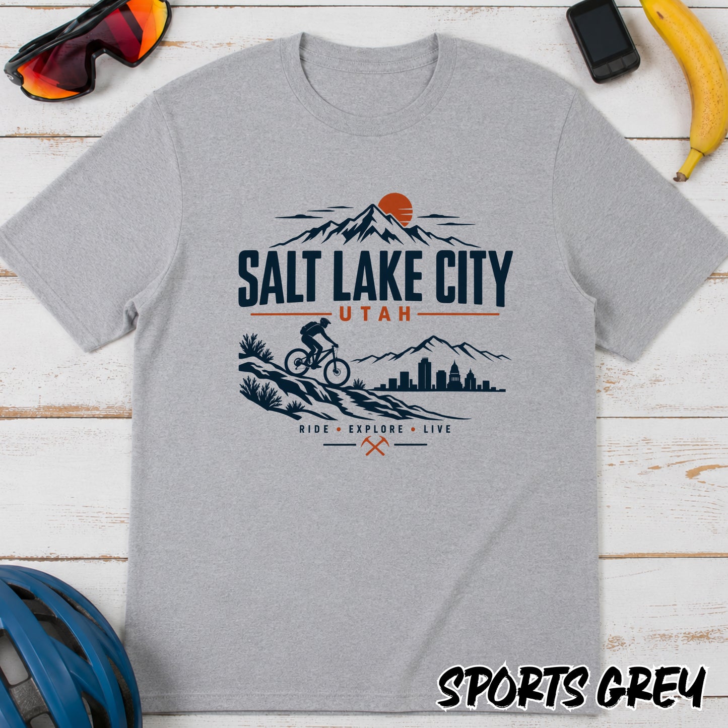 Salt Lake City Utah Vintage Mountain T-Shirt — Outdoor Bike Sunset Design