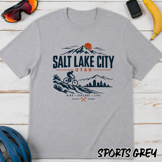Salt Lake City Utah Vintage Mountain T-Shirt — Outdoor Bike Sunset Design