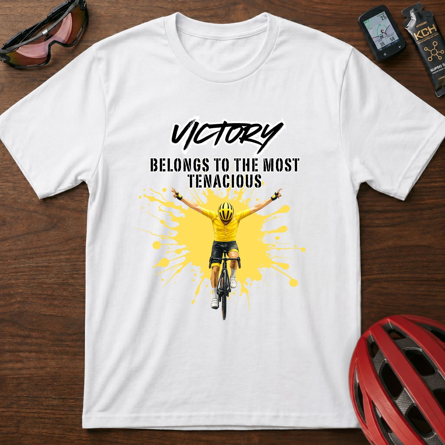Cycling T‑Shirt - "Victory Belongs to the Most Tenacious" Motivational Bike Tee