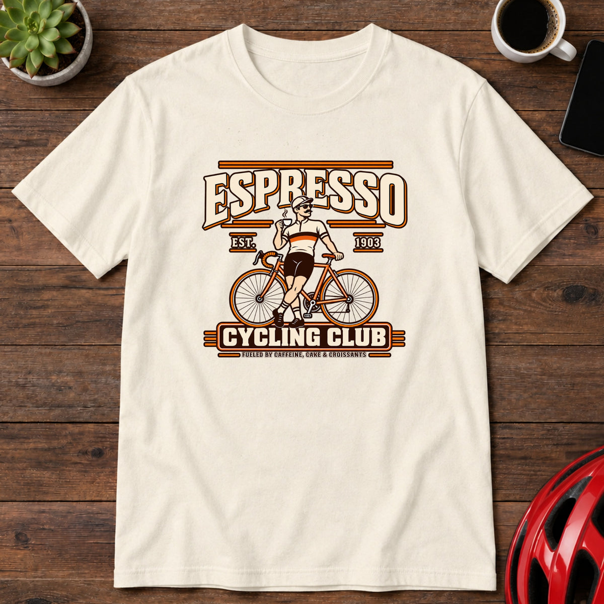 Espresso Cycling Club Vintage Bicycle T-Shirt(Global)