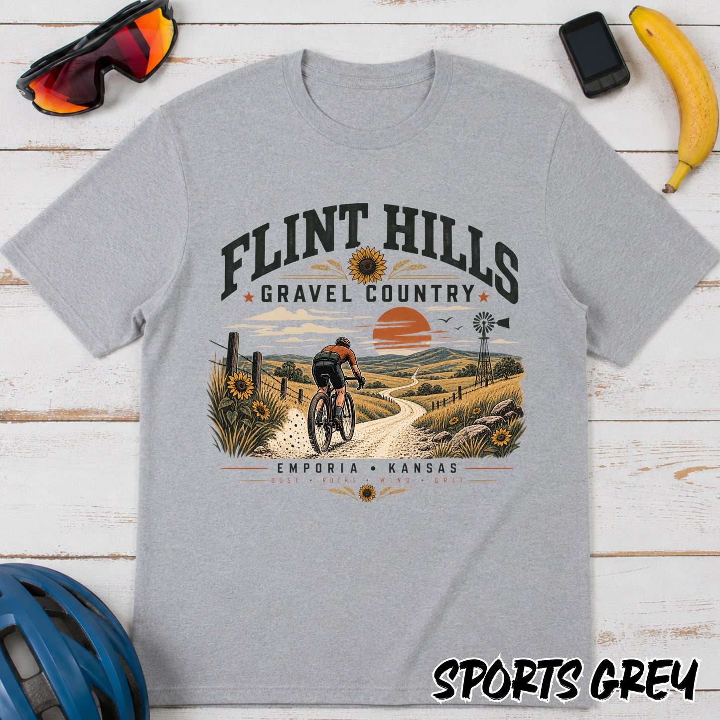 Flint Hills Gravel Country T-Shirt — Scenic Cycling Sunset Tee