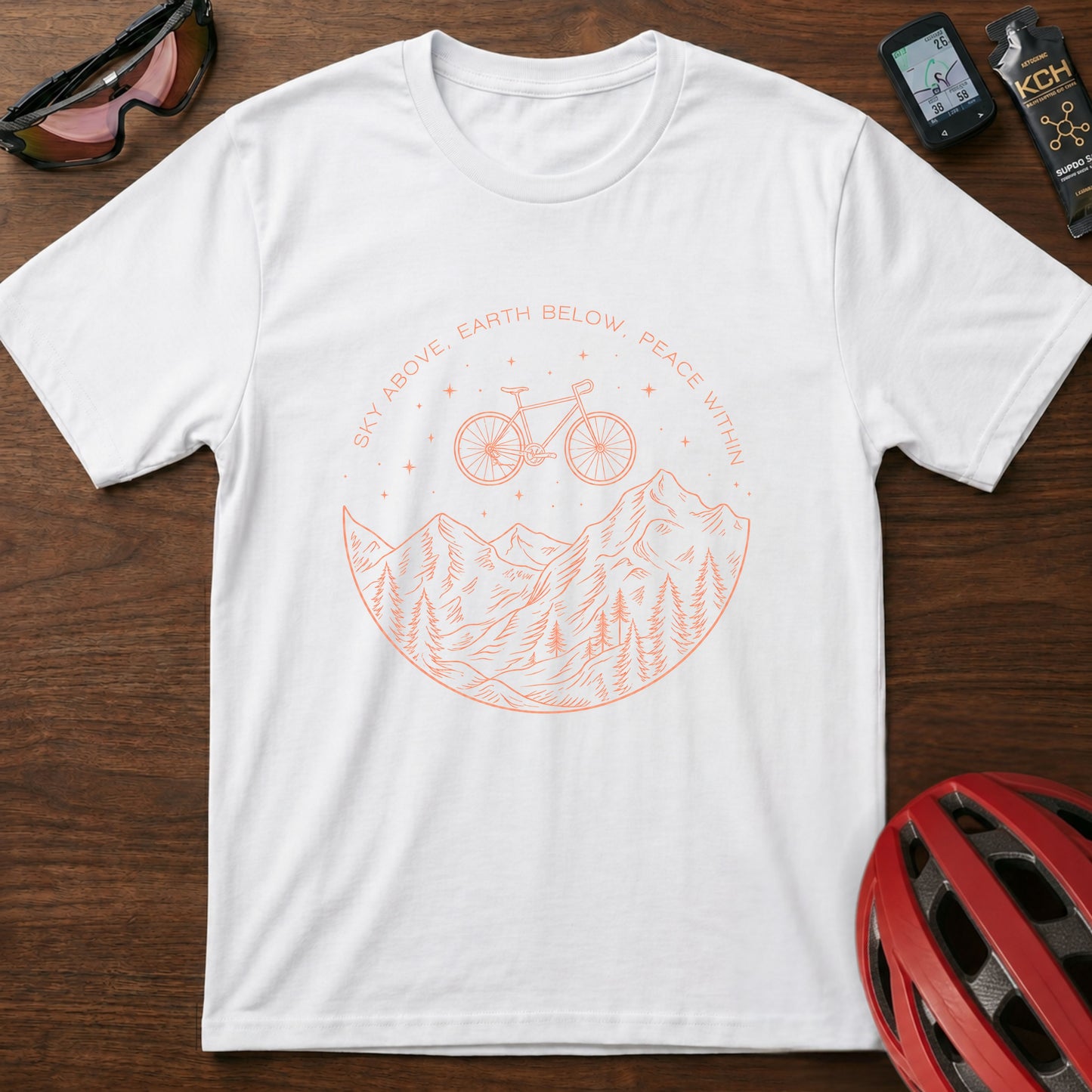 Adventure Bike T‑Shirt — “Sky Above, Earth Below, Peace Within" Cycling Tee