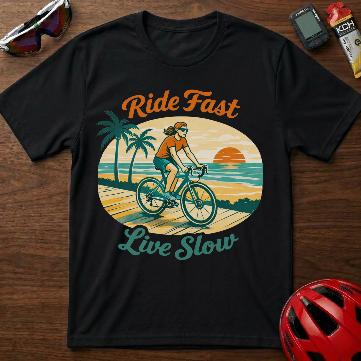 Ride Fast Live Slow Girl Cycling  T-Shirt