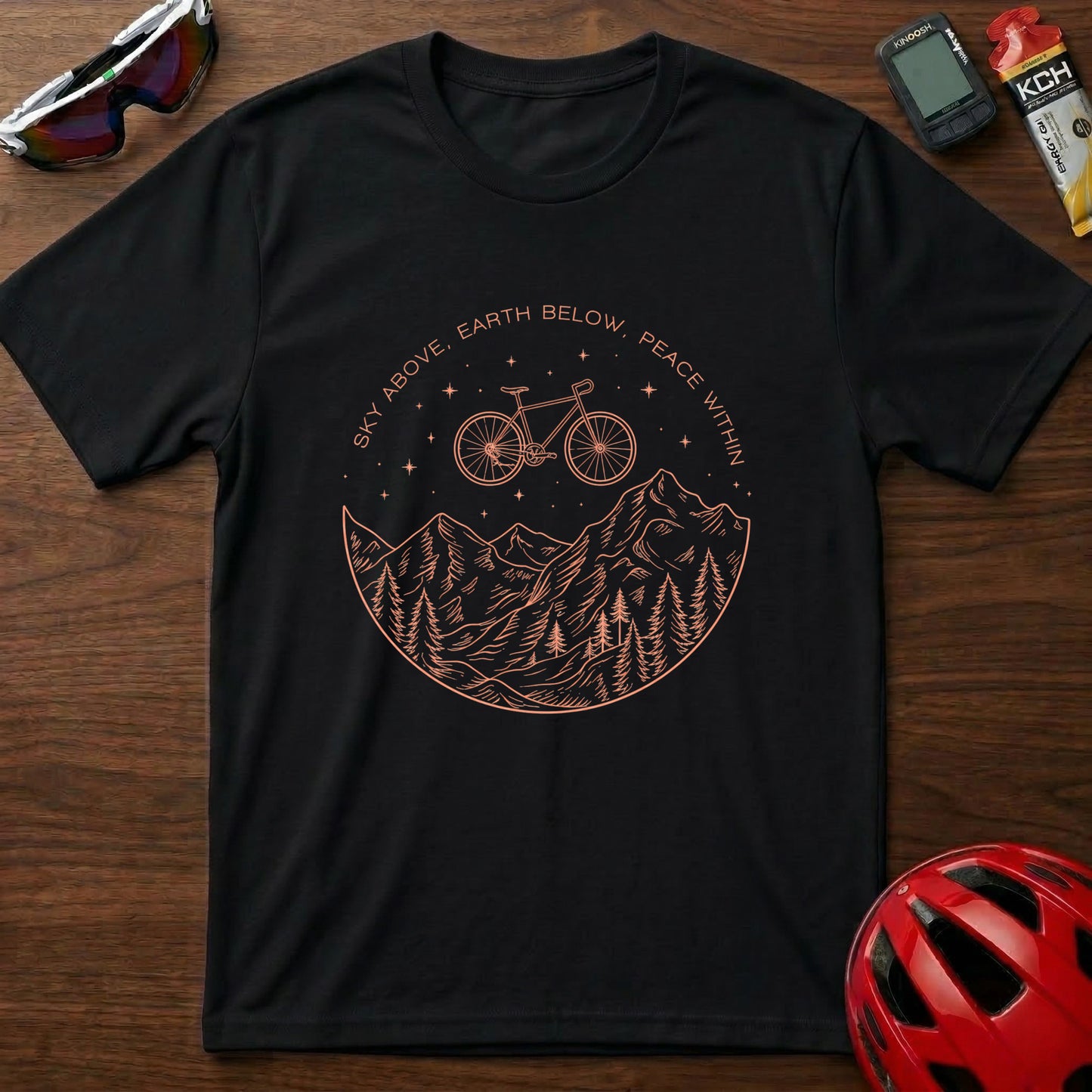 Adventure Bike T‑Shirt — “Sky Above, Earth Below, Peace Within" Cycling Tee