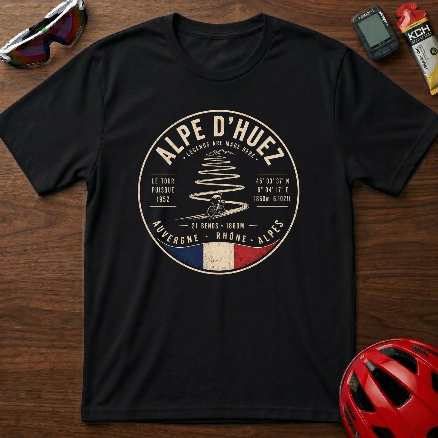 Alpe d'Huez Cycling Tee – Vintage French Climb Tour de France Graphic T-Shirt