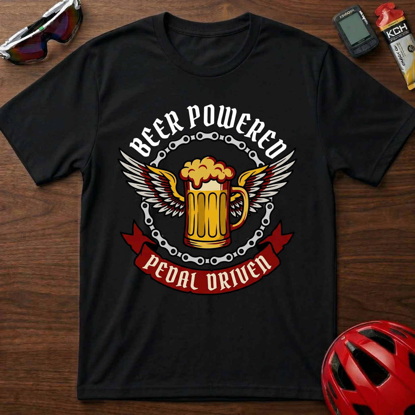 Beer Powered, Pedal Driven Cycling T-Shirt — Funny Bicycle Humor Tee