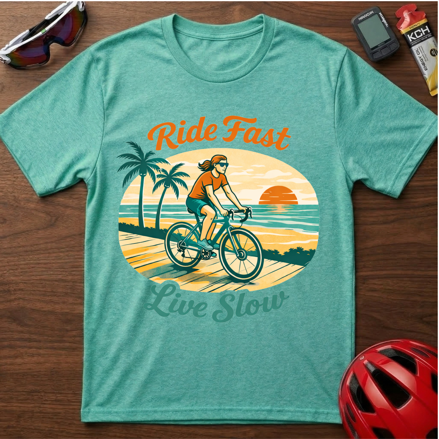Ride Fast Live Slow Girl Cycling  T-Shirt