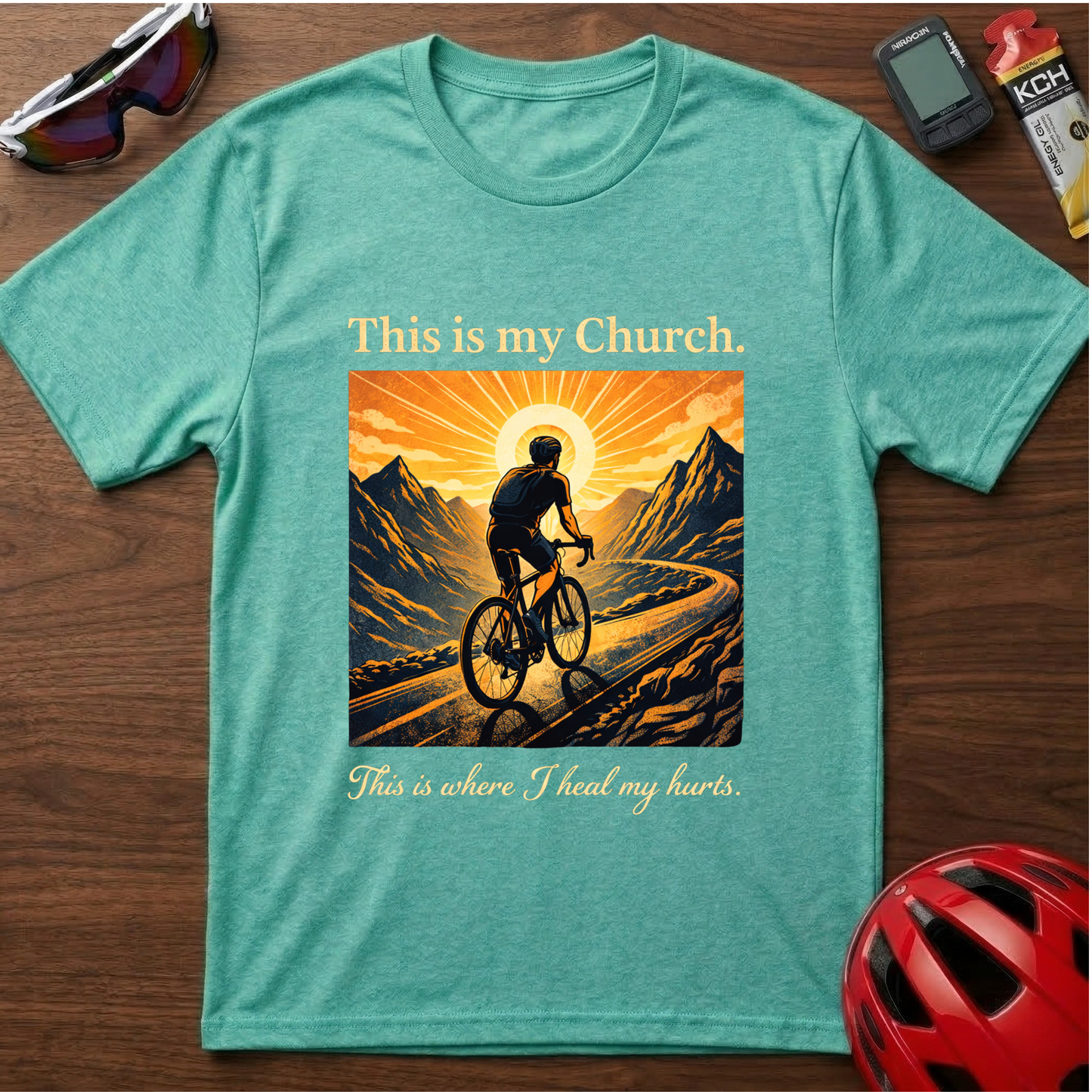 Cycling T-Shirt — "This is my Church. This is where I heal my hurts." Vintage Mountain Bike Tee