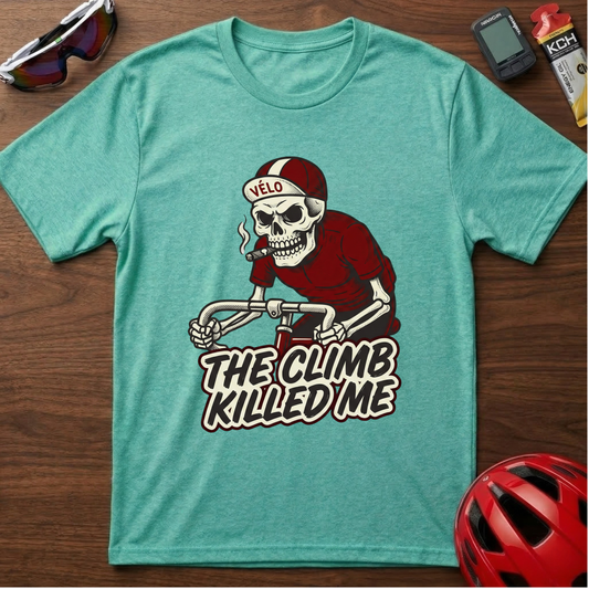 Cycling T-Shirt — 'The Climb Killed Me' Skeleton Tee