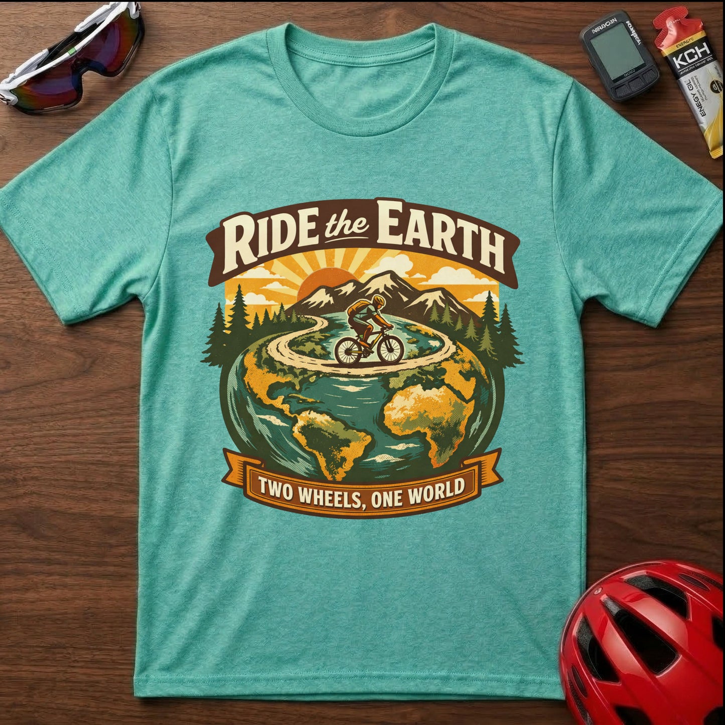 Ride the Earth Cycling T-Shirt — Two Wheels, One World Cycling Tee