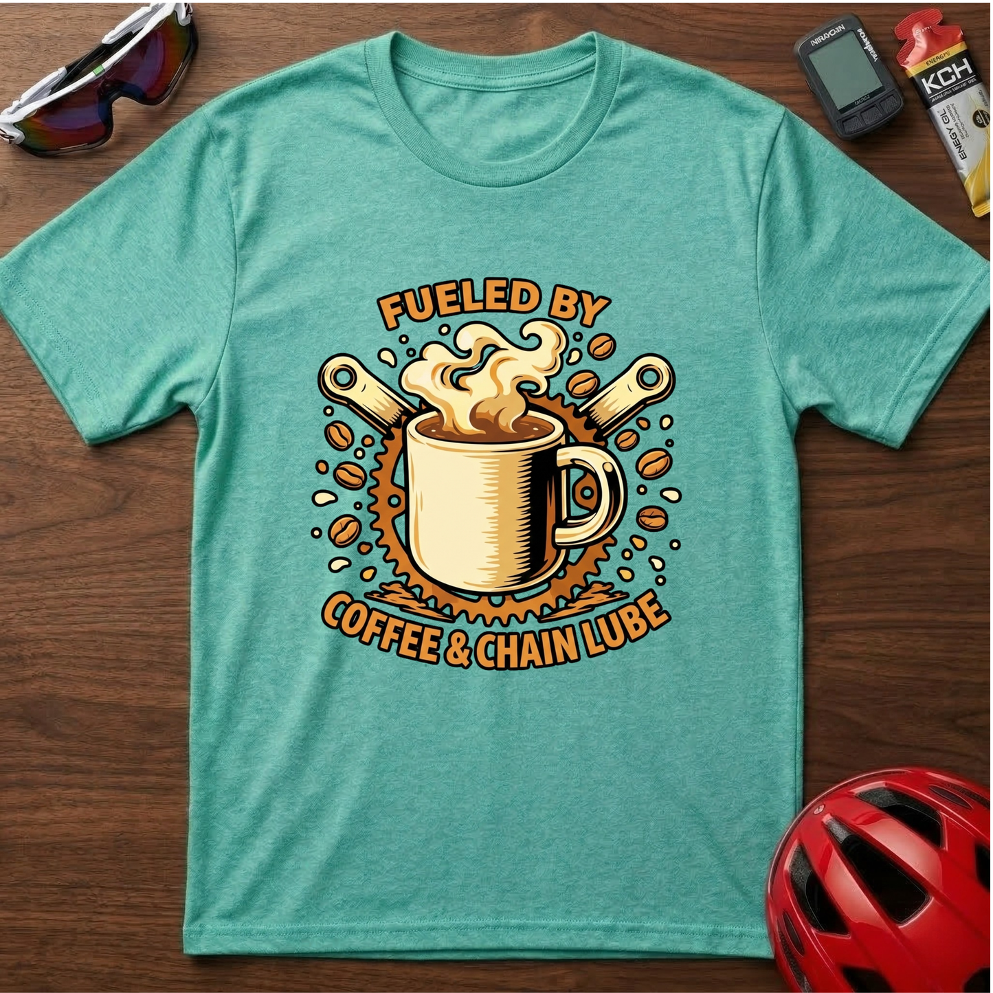 Fueled By Coffee & Chainlube Cycling  T-Shirt