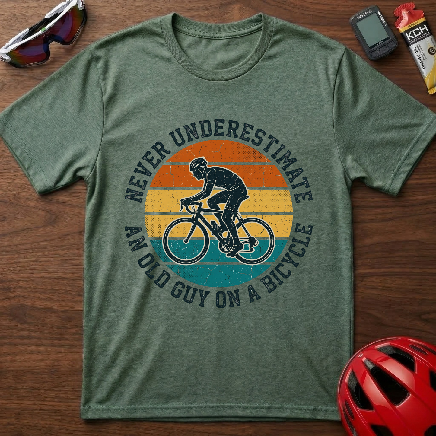 Vintage "Never Underestimate an Old Guy on a Bicycle" T-Shirt