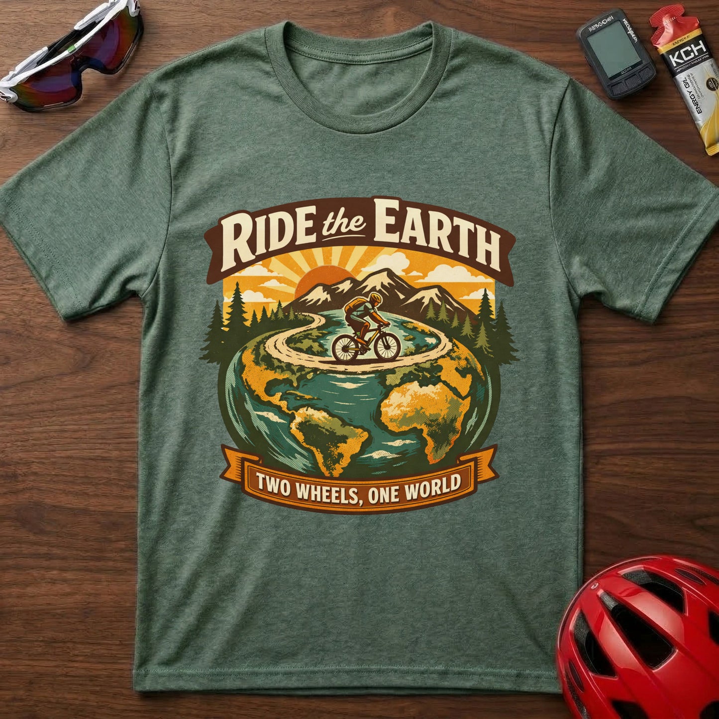 Ride the Earth Cycling T-Shirt — Two Wheels, One World Cycling Tee