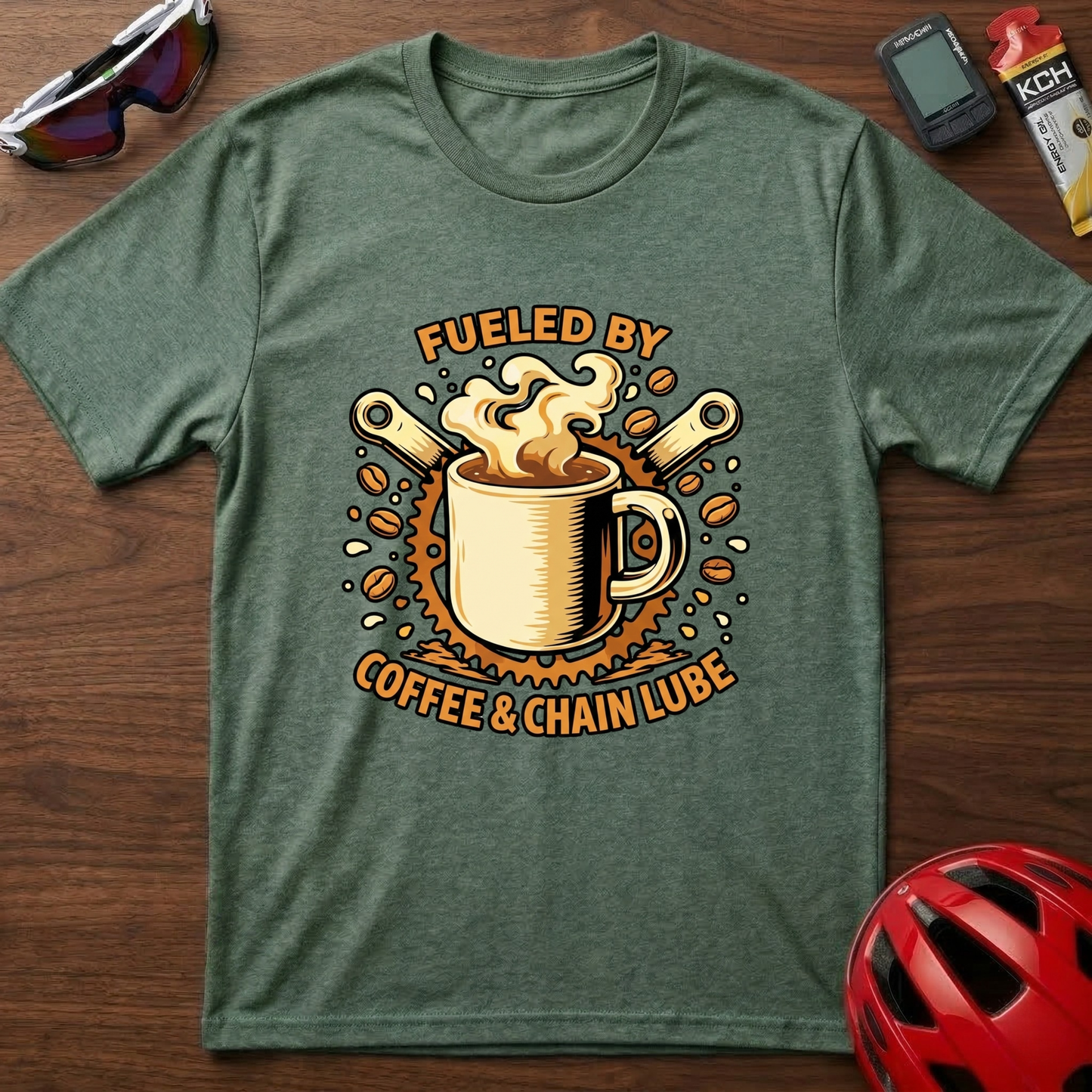 Fueled By Coffee & Chainlube Cycling  T-Shirt