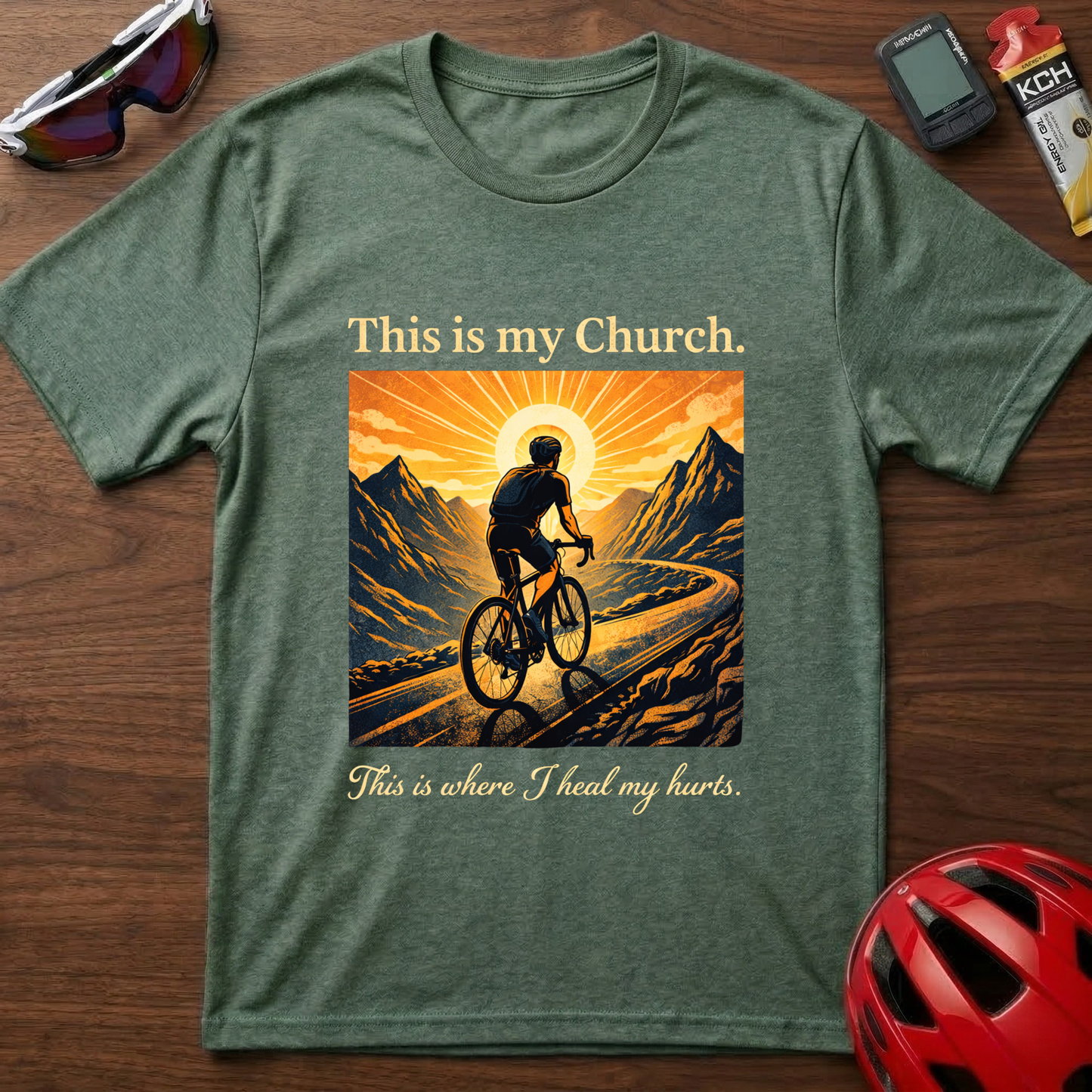 Cycling T-Shirt — "This is my Church. This is where I heal my hurts." Vintage Mountain Bike Tee