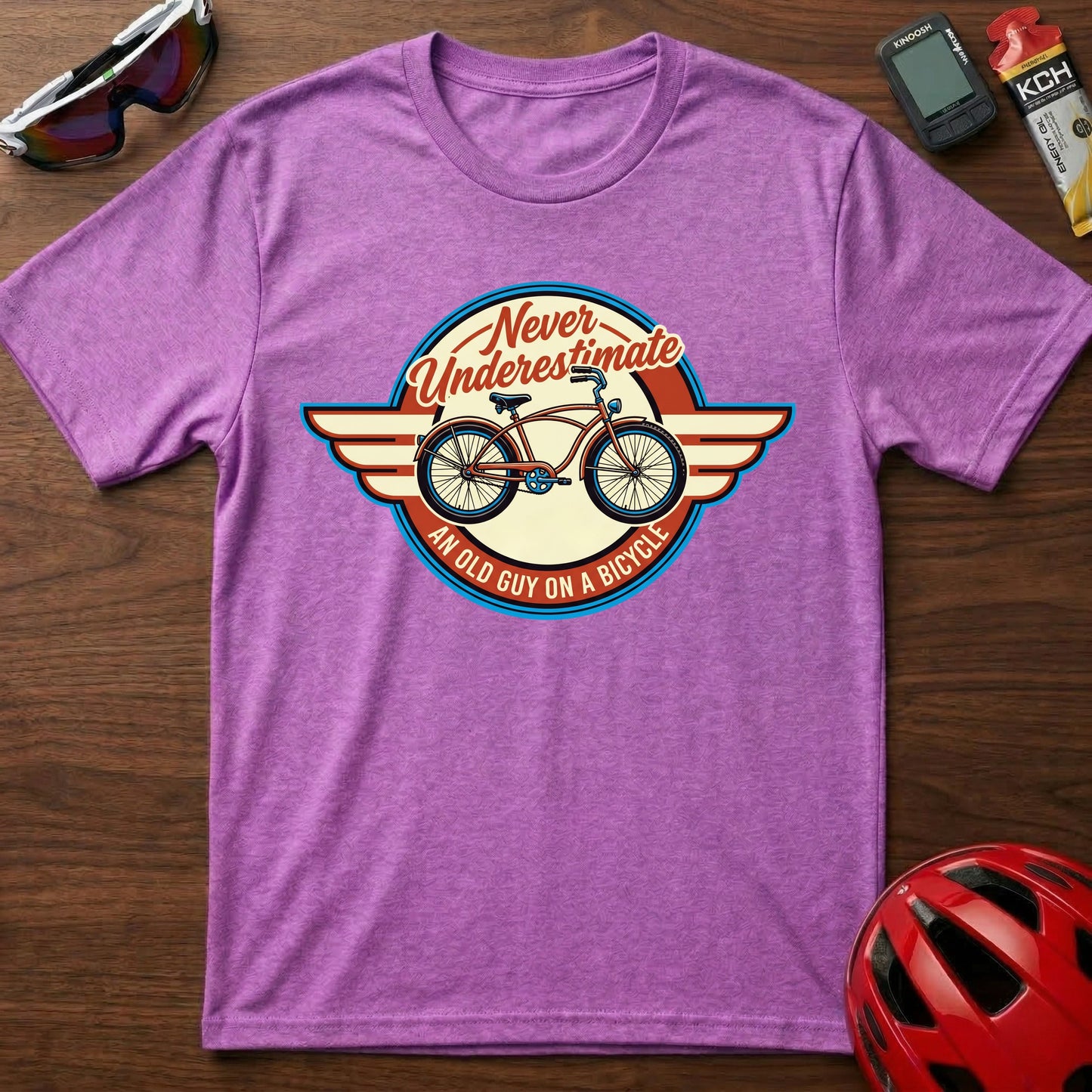 Cycling T-Shirt — "Never Underestimate a Man on a Bicycle" Retro Bike Graphic