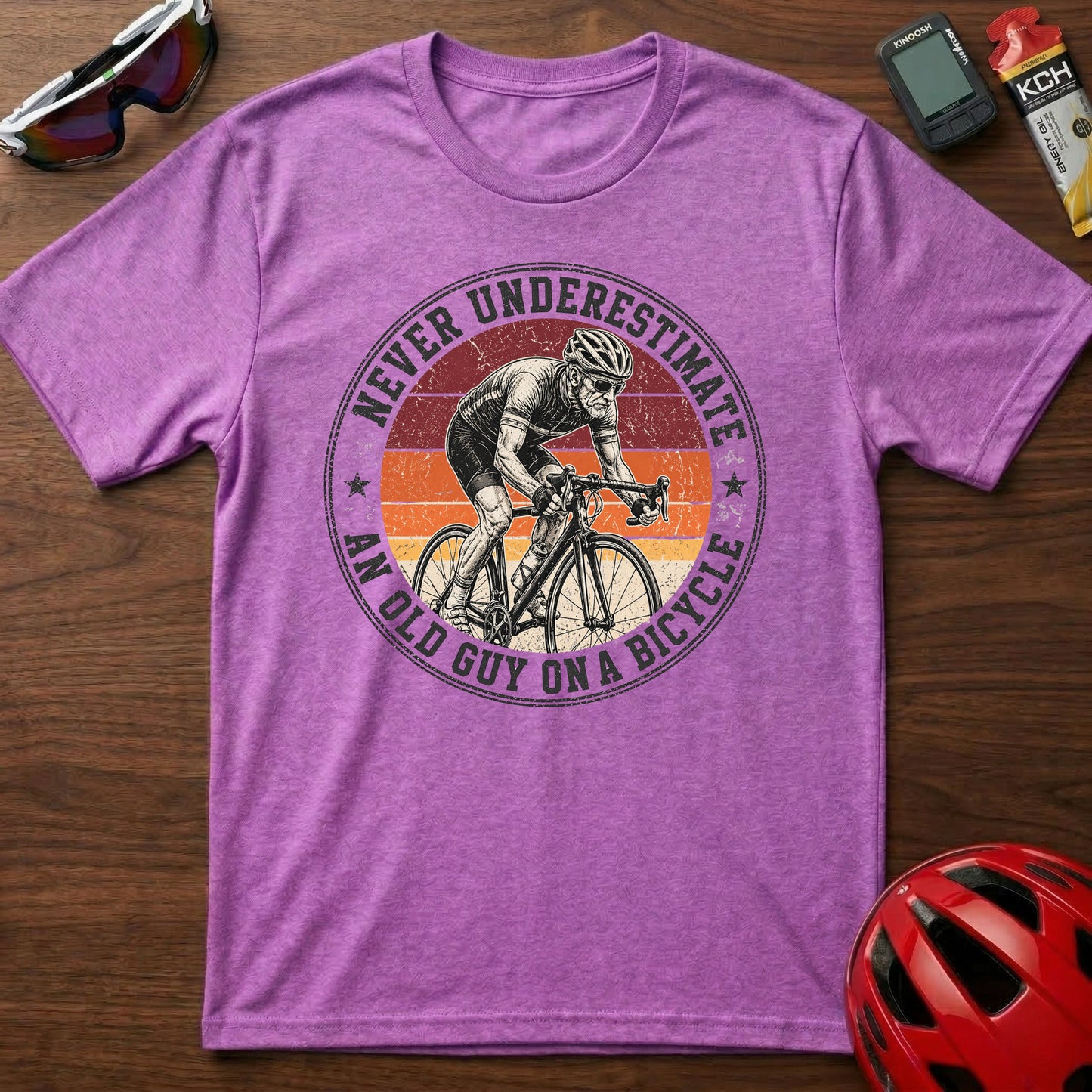Cycling T-Shirt — "Never Underestimate An Old Guy On A Bicycle" Vintage Retro Tee