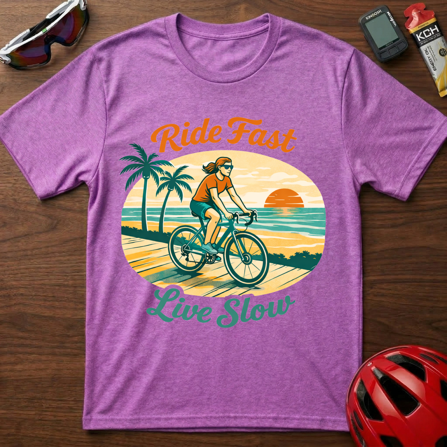 Ride Fast Live Slow Girl Cycling  T-Shirt