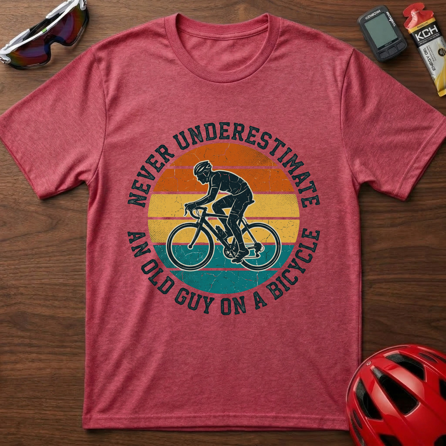 Vintage "Never Underestimate an Old Guy on a Bicycle" T-Shirt